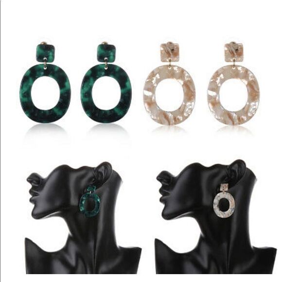 ✨2xHP✨Oval Pendant Earrings Resin Acrylic ✨ - Picture 2 of 6